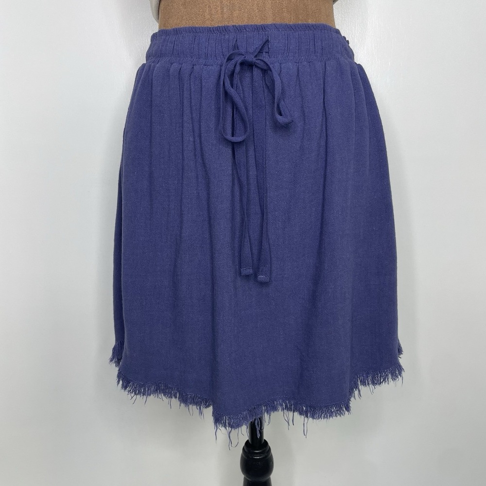 Umgee Women's Blue‎ Raw Fray Hem Linen Blend Elastic Waist Skirt Size Small NWT